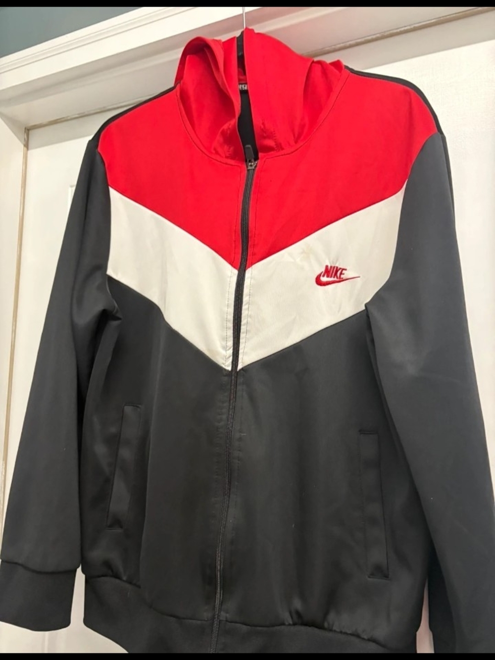 Nike Full Zip Fleece Hoodie Size Medium Color Block Red White And Black